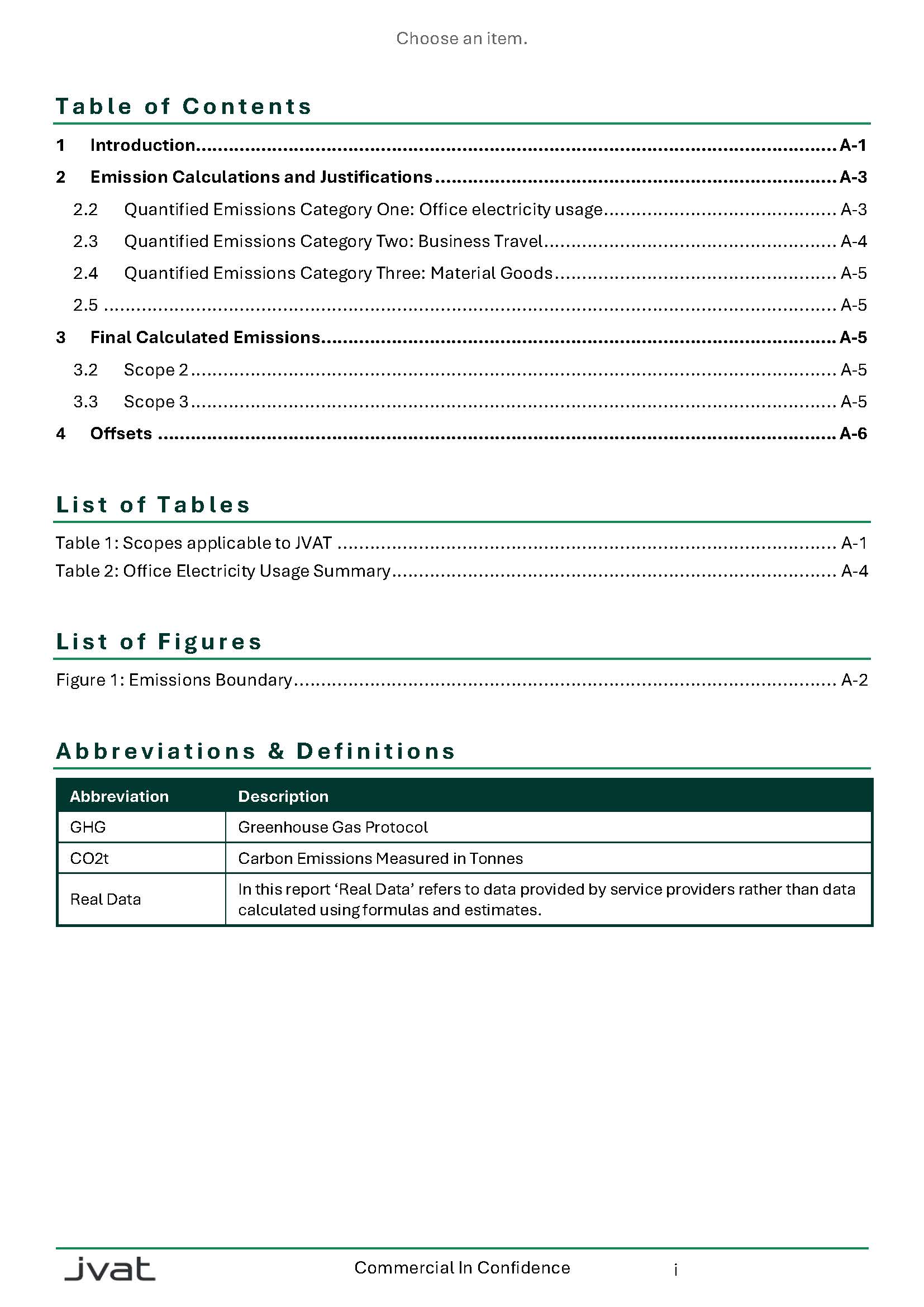 JVAT Carbon Emissions Full Report, page 2 of 9
