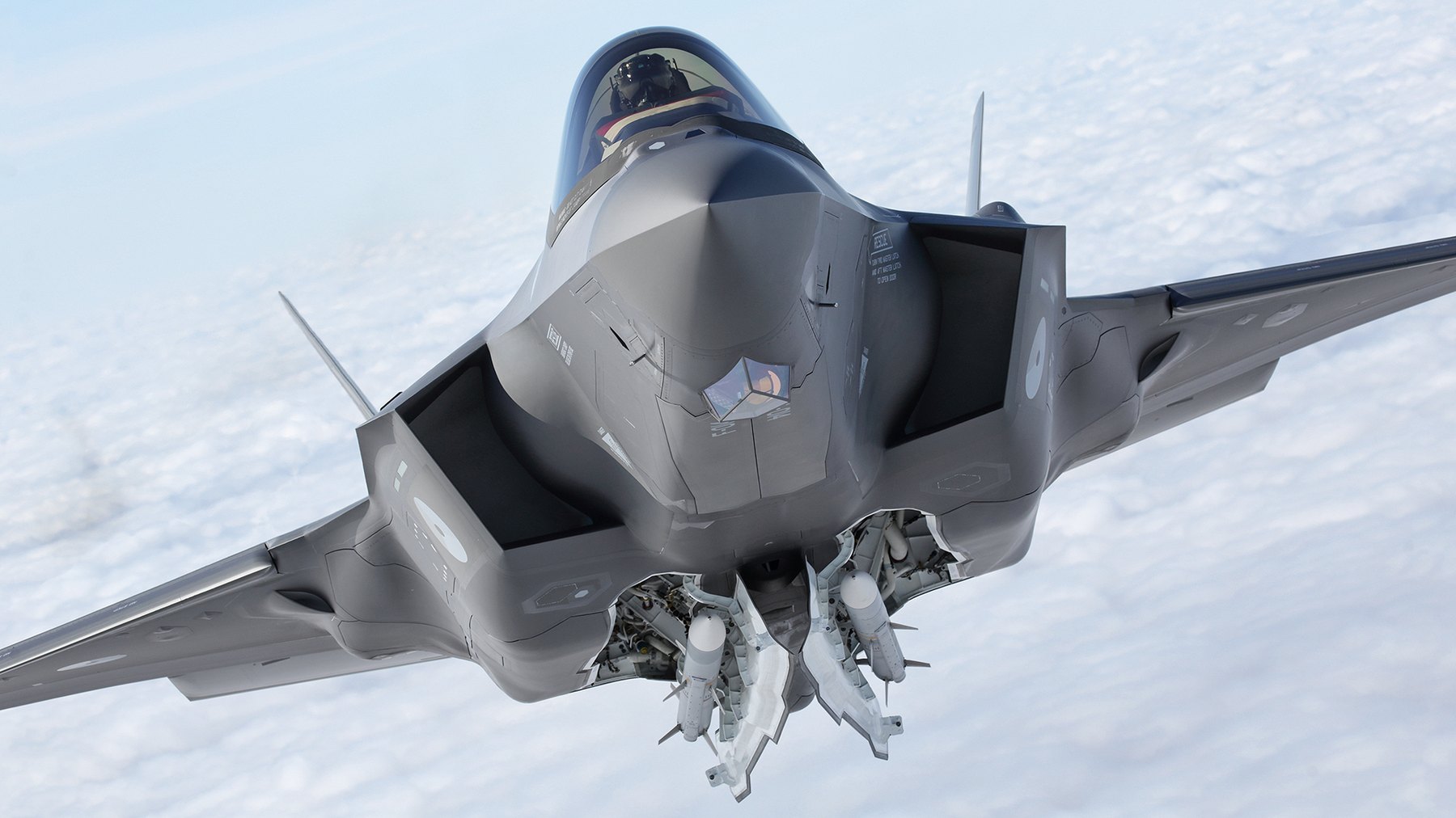 Fighter aircraft in flight