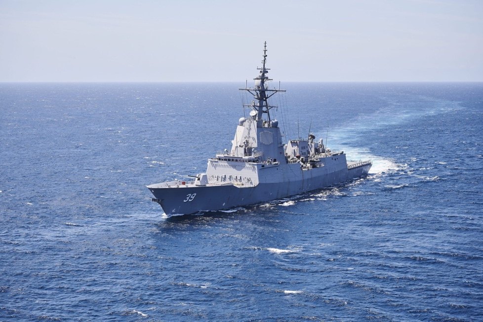 Naval destroyer underway at sea